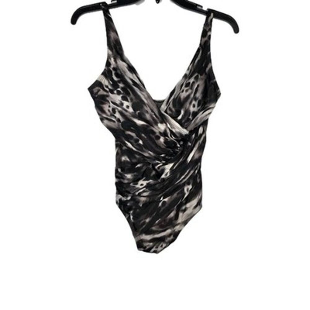 Miraclesuit Oceanus Womens One Piece Swimsuit Tempest Black Brown SZ 14 Padded
